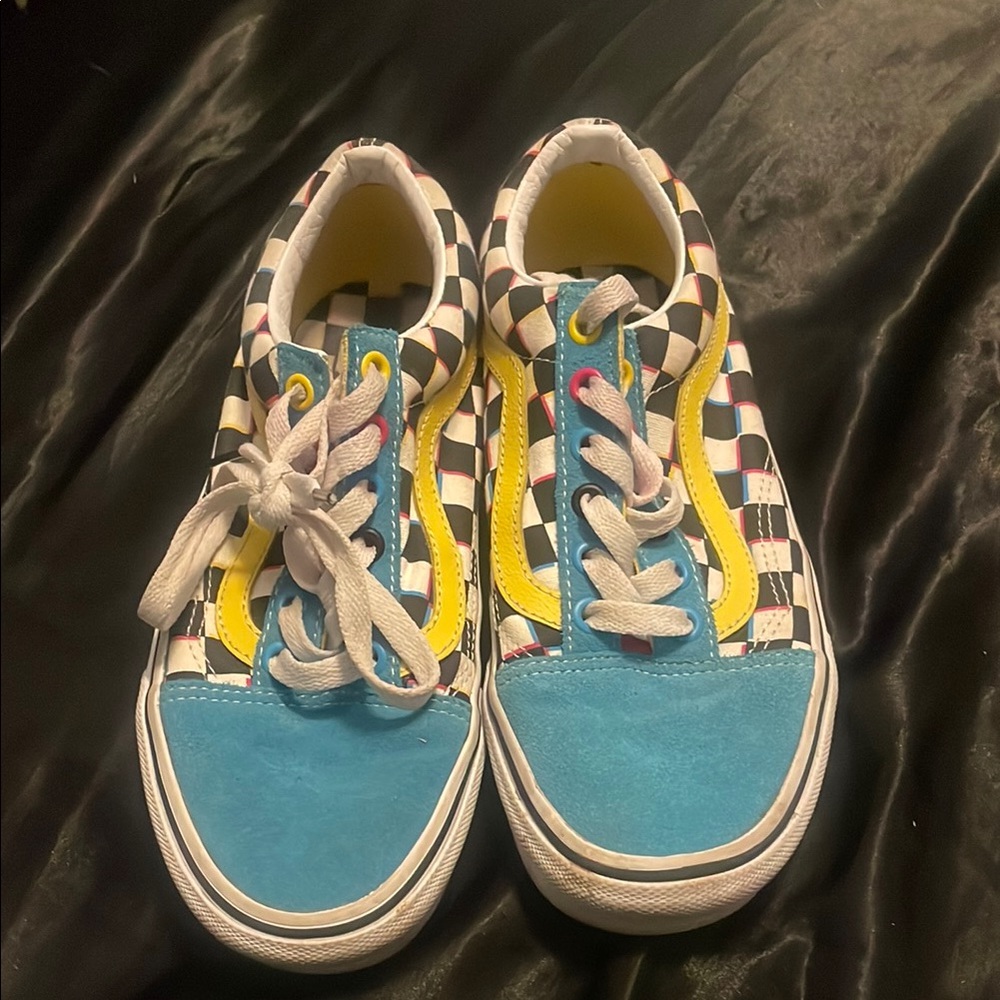 Vans Checkerboard Sneakers - Blue and Yellow